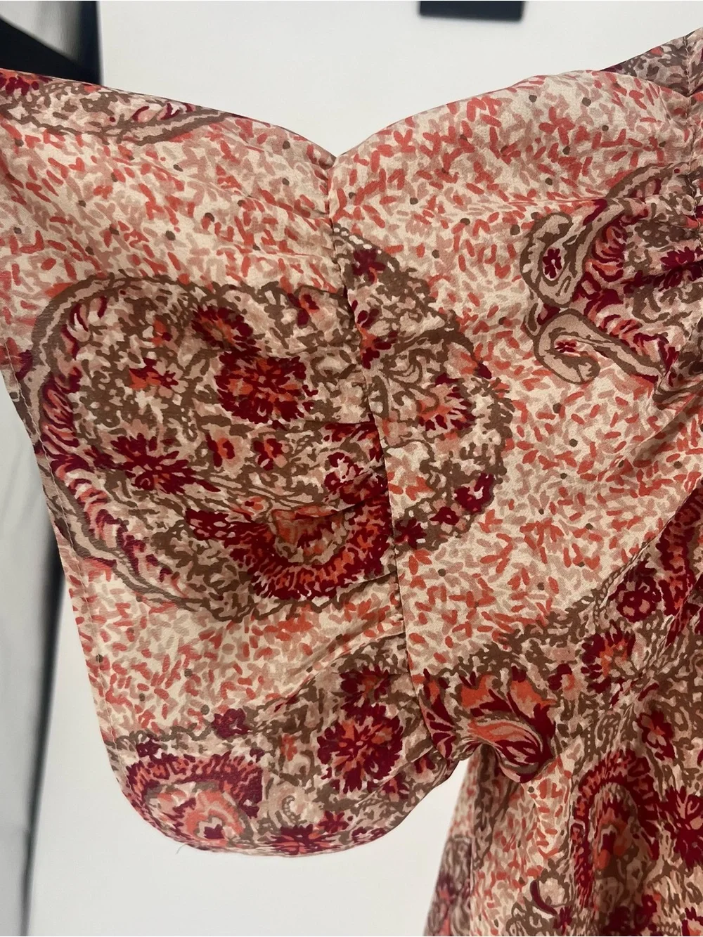 Madewell Red and Cream Paisley Off-Shoulder Blouse
